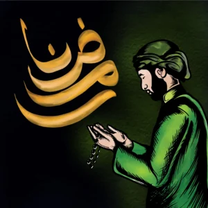 amadan Mubarak Arabic Calligraphy with Praying Man Art - Lahore Creative World