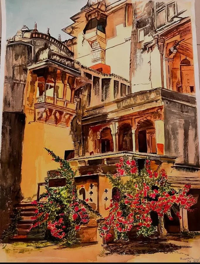 Courtyard Blossoms – Vintage Haveli Study